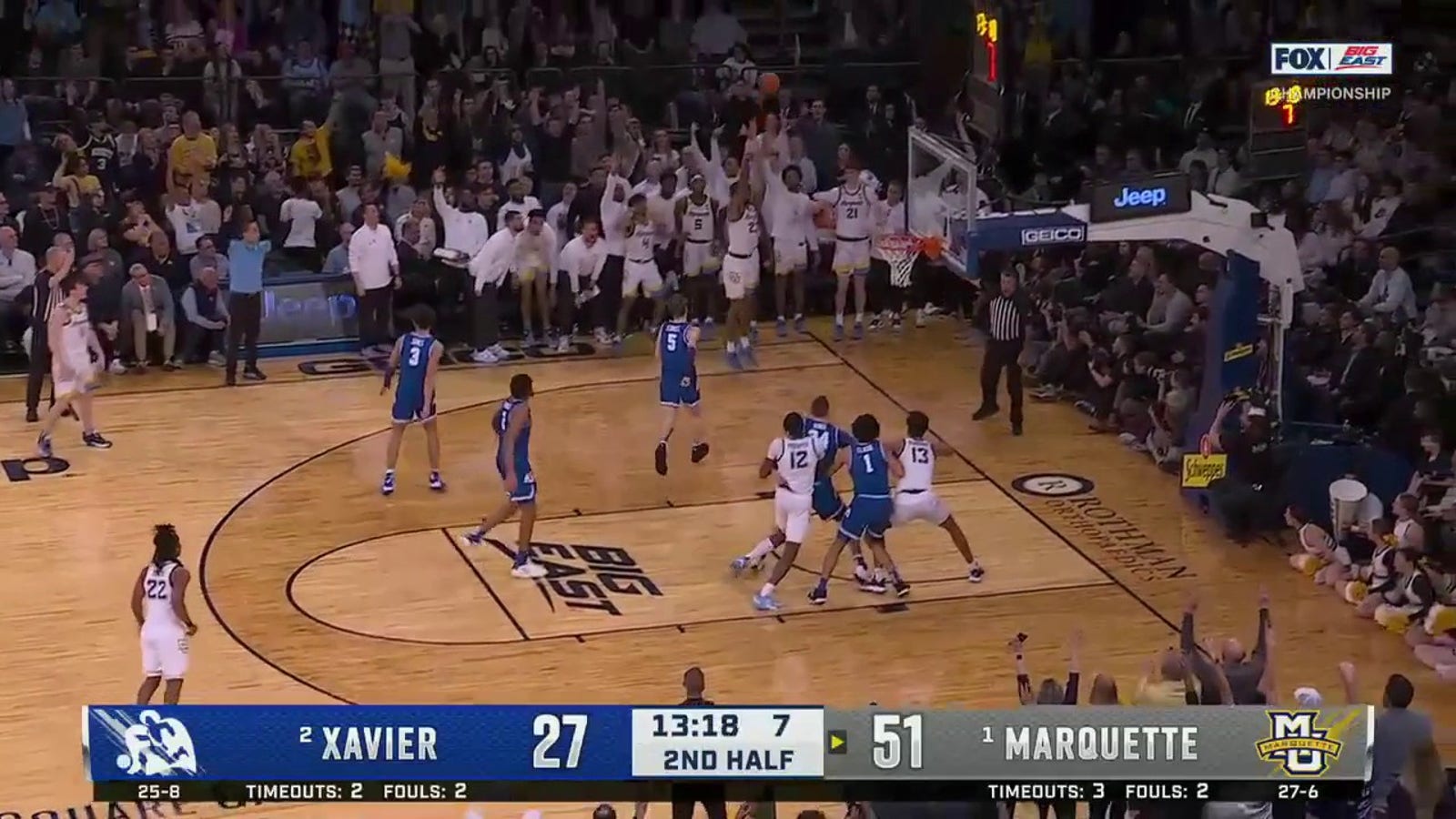 David Joplin mete un triple para ampliar la ventaja de Marquette frente a Xavier