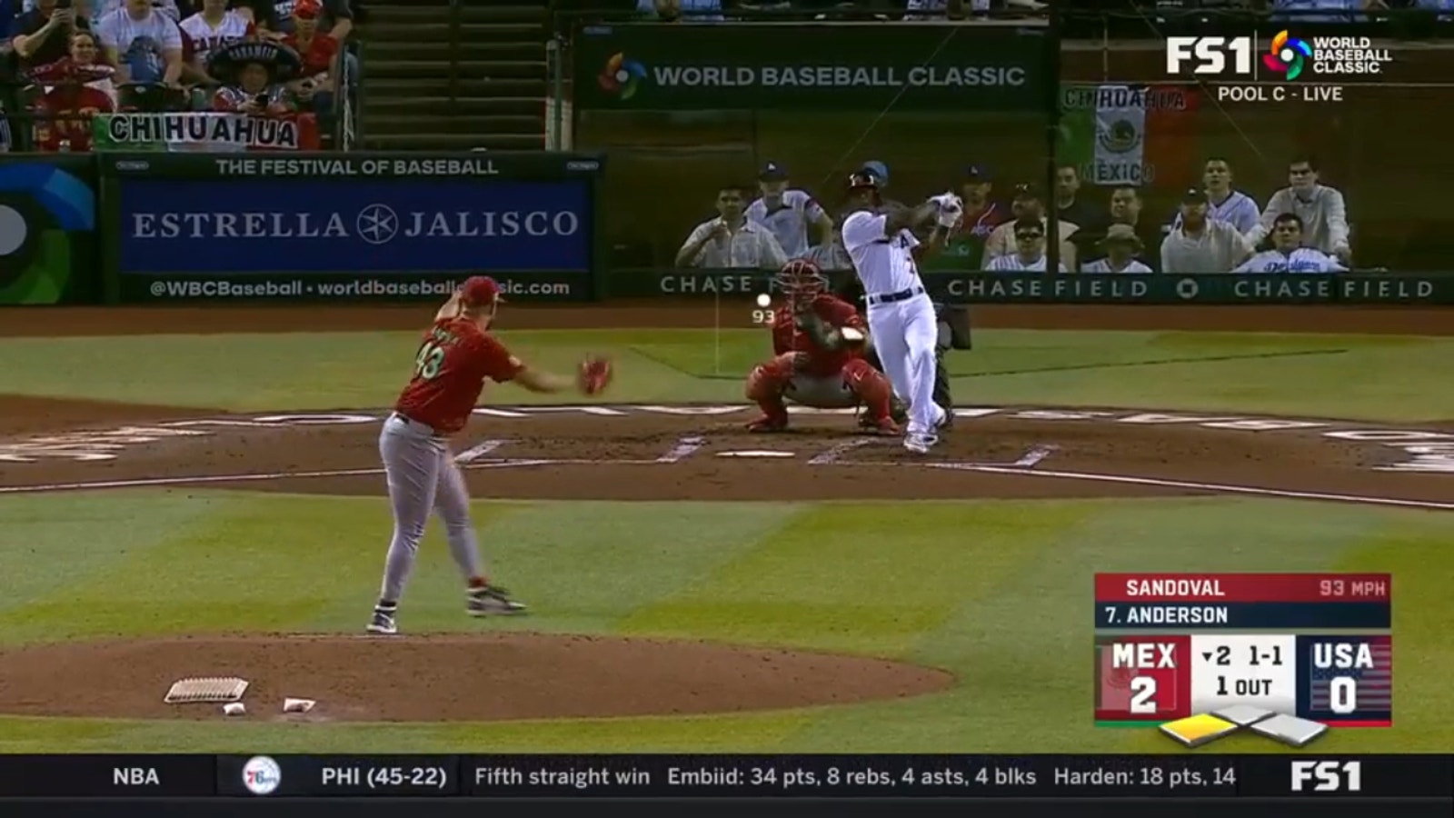 USA's Tim Anderson rips an RBI single to right field, plating Kyle Tucker