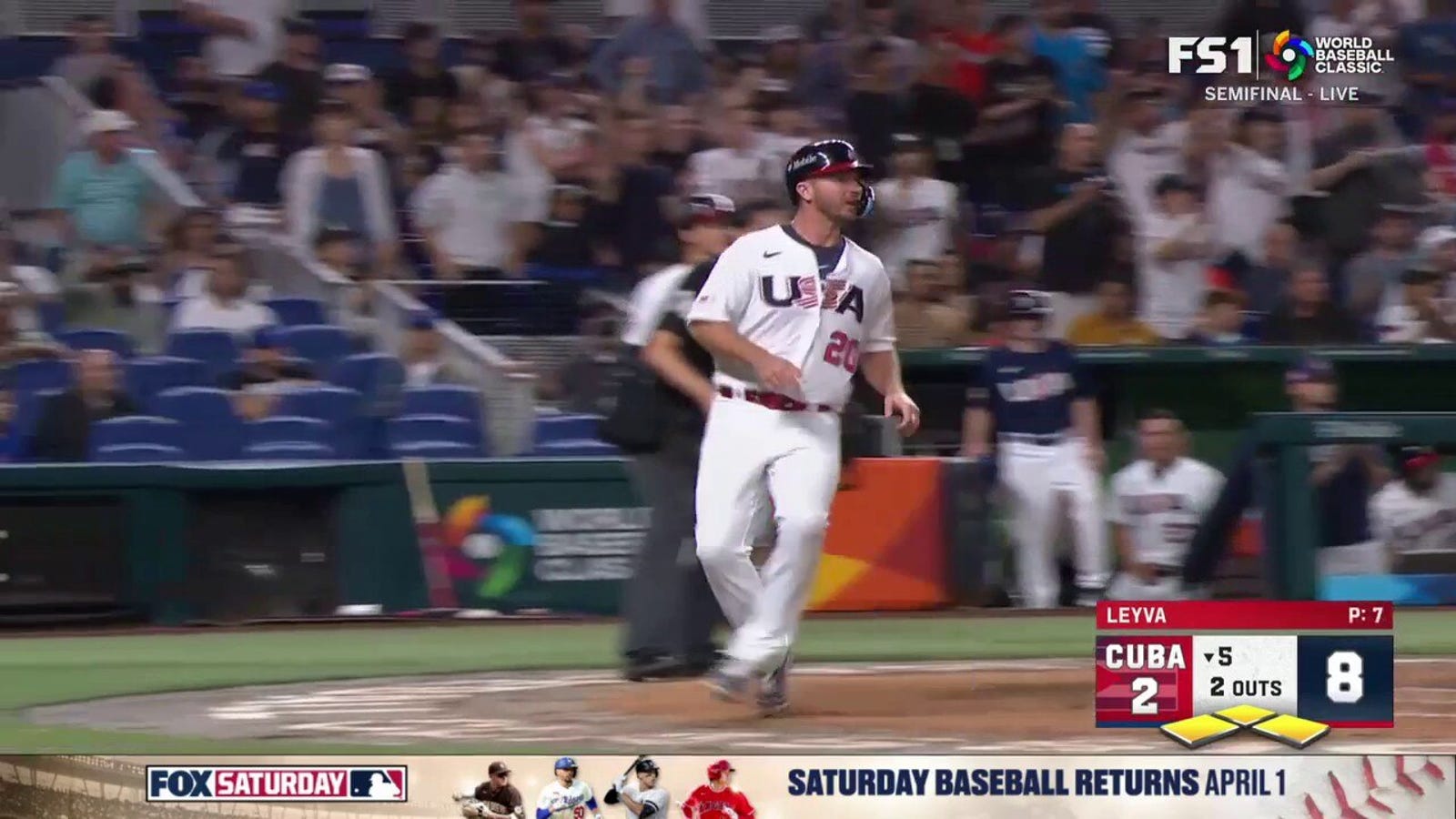 Paul Goldschmidt hits a two-run single, extending Team USA's lead over Cuba to 9-2