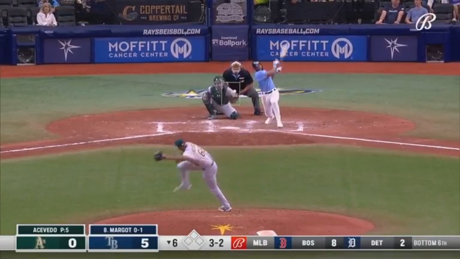 Manuel Margot and Brandon Lowe of the Rays go down in the sixth inning