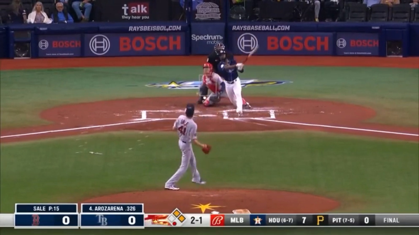 Randy Arozarena HITS a three-run home run to give the Rays an early 3-0 lead over the Red Sox.