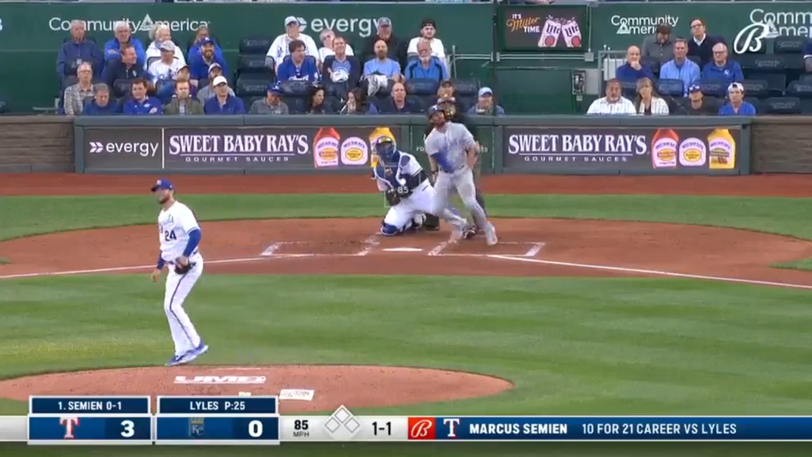 Marcus Semien smashes a solo home run to put the Rangers up 4-0 over the Royals