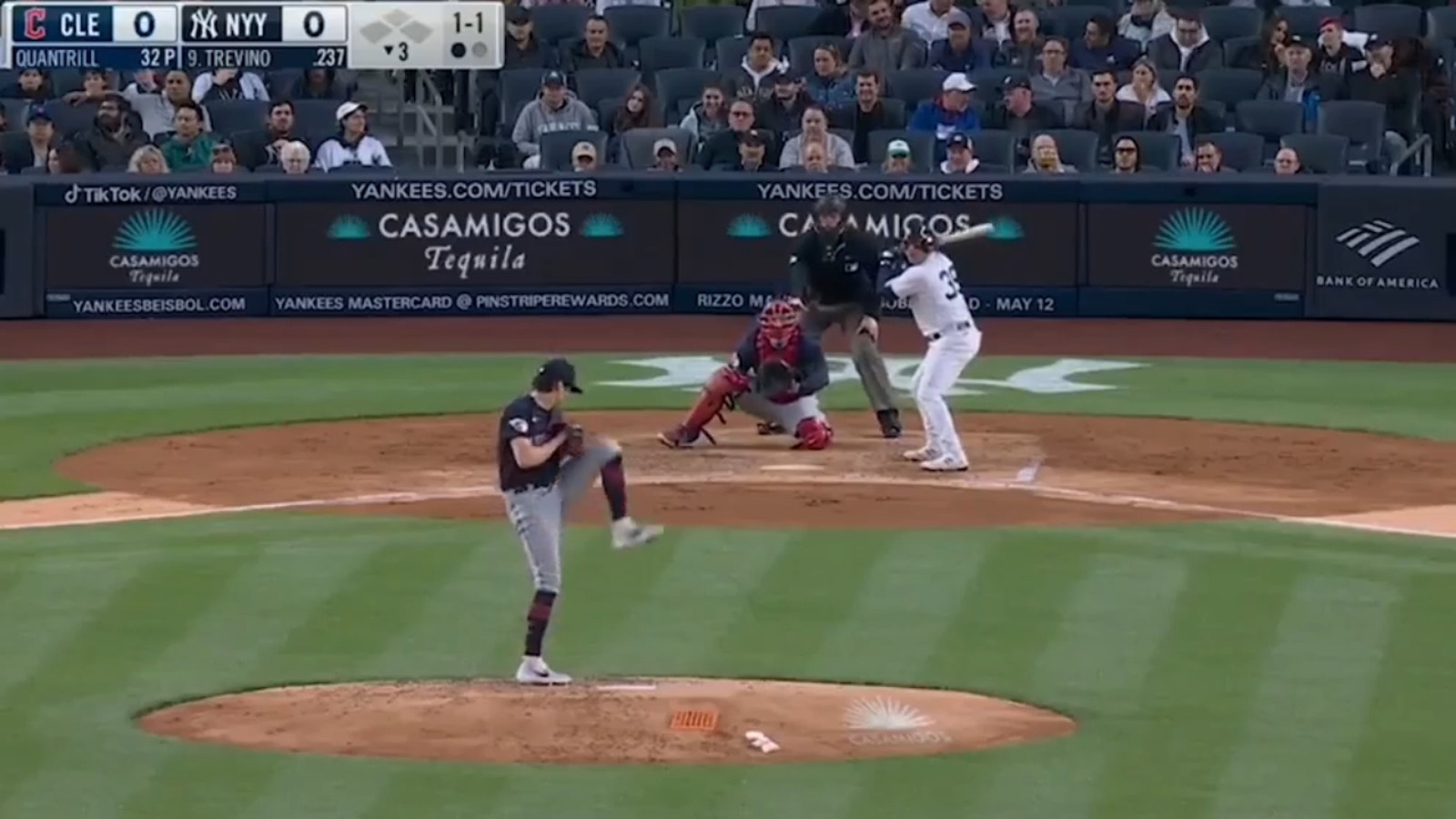 Jose Trevino cranks a solo home run to give the Yankees an early lead over the Guardians