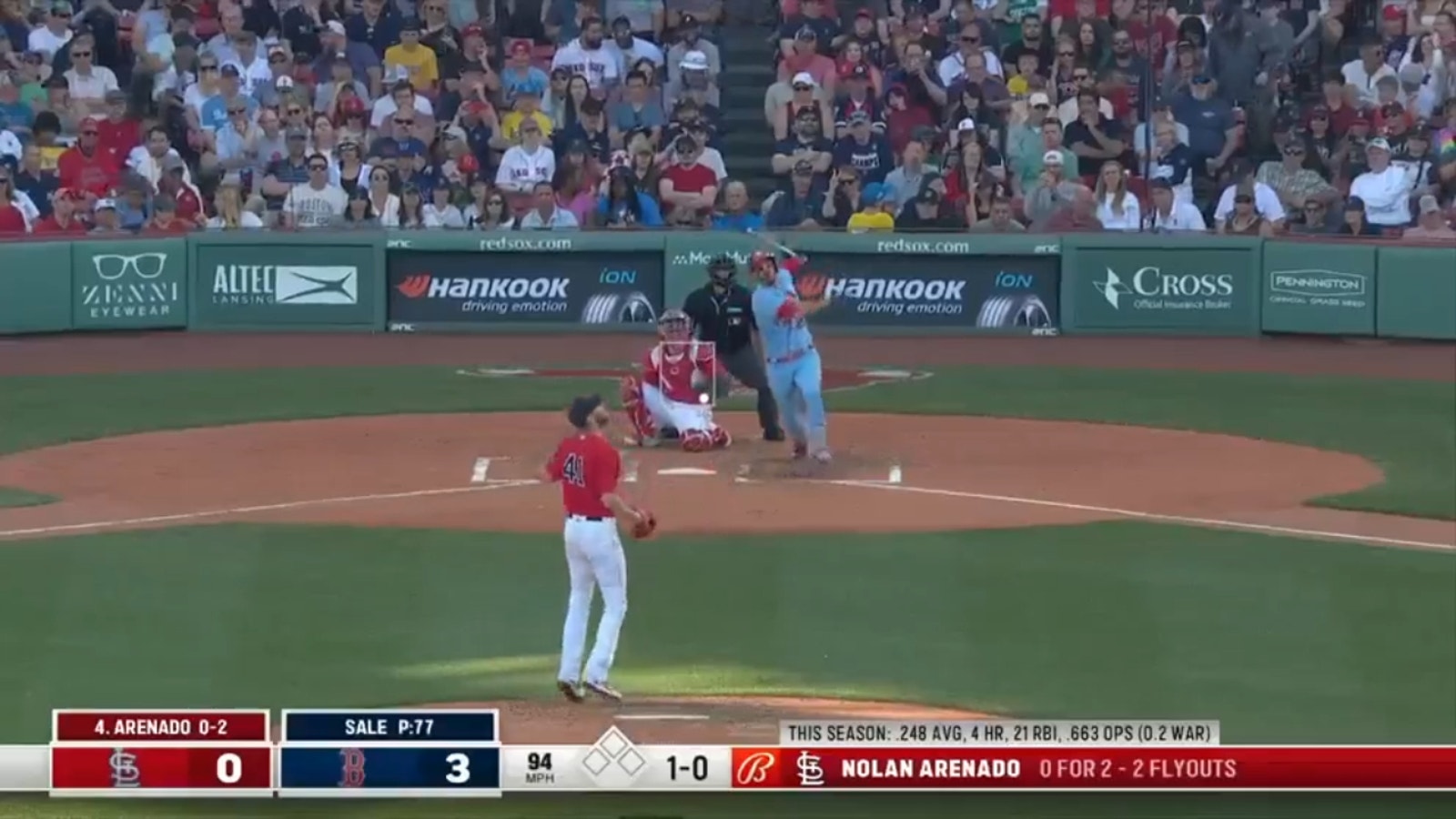 Nolan Arenado of the Cardinals hits a DEEP solo homer to cut the deficit against the Red Sox