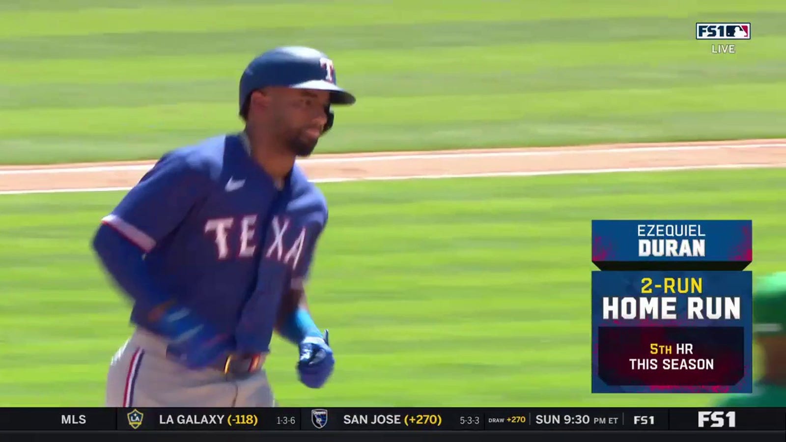 Ezequiel Duran hits a two-run homer in the Rangers' 5-0 win over Athleticisme
