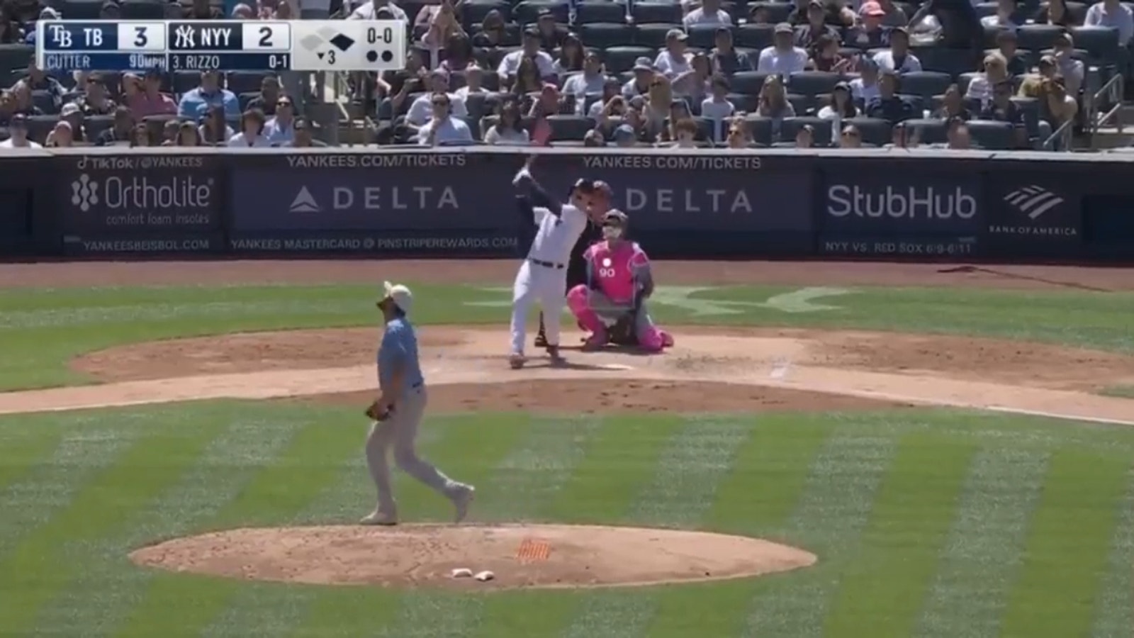 Anthony Rizzo of the Yankees hits a two-run home run in the third against the Rays