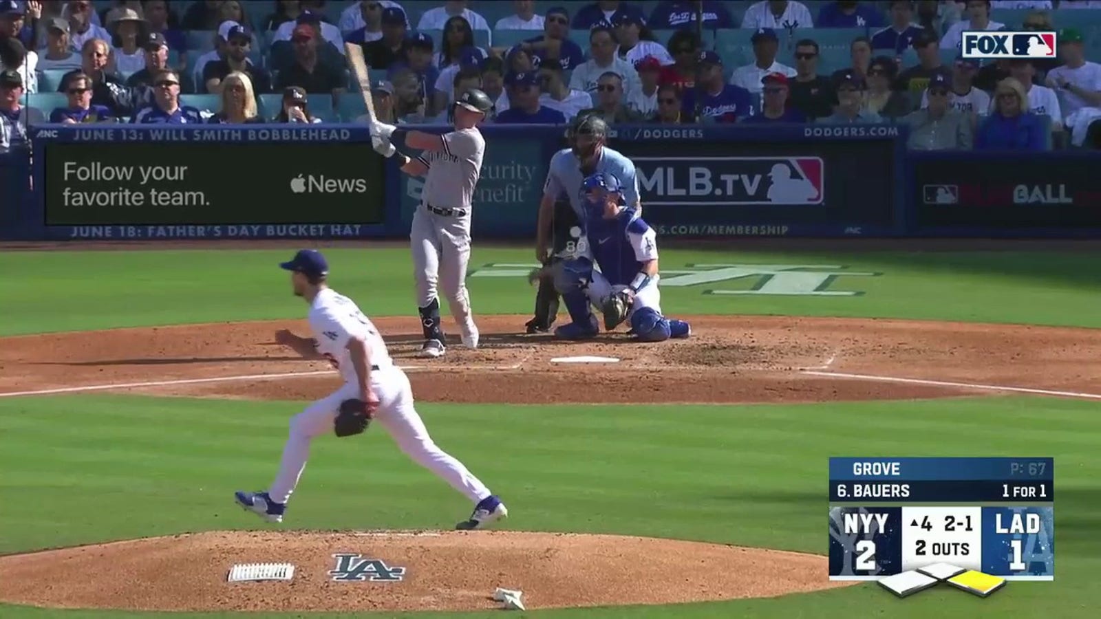 Jake Bauers belts his SECOND homer of the game to extend Yankees' lead over Dodgers
