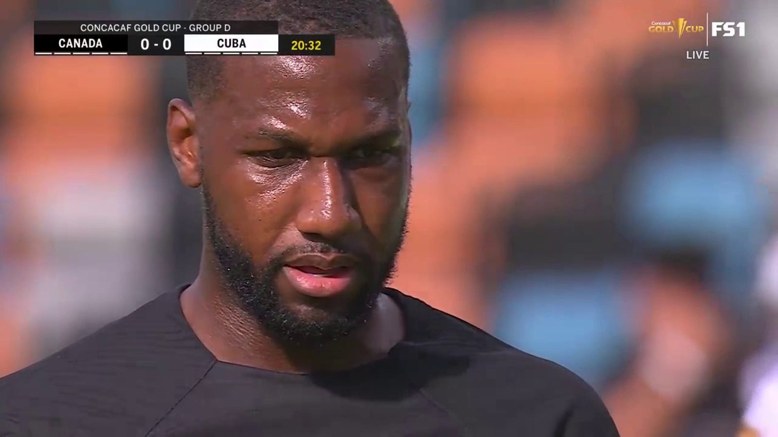 Junior Hoilett smashes in a penalty kick to give Canada a 1-0 lead over Cuba