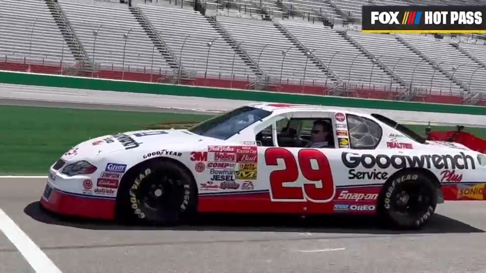 Kevin Harvick's 2001 No. 29 car paces the field with Richard Childress driving