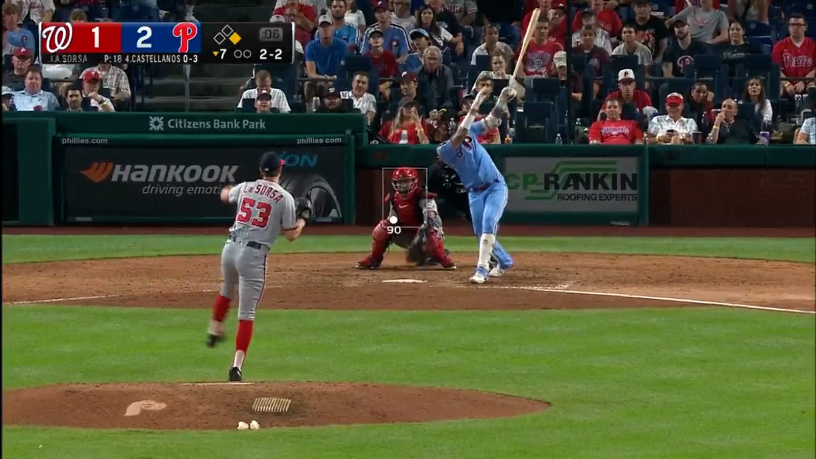 Nick Castellanos and J.T. Realmuto each hit two-run home runs in the seventh to extend the Phillies' lead over the Nationals.