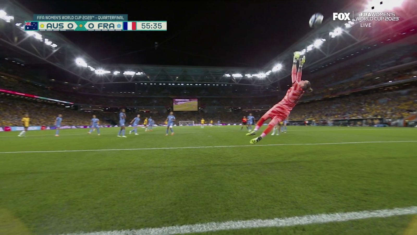 Australia and France were still tied 0-0 after a beautiful save by Pauline Peraud-Magnin