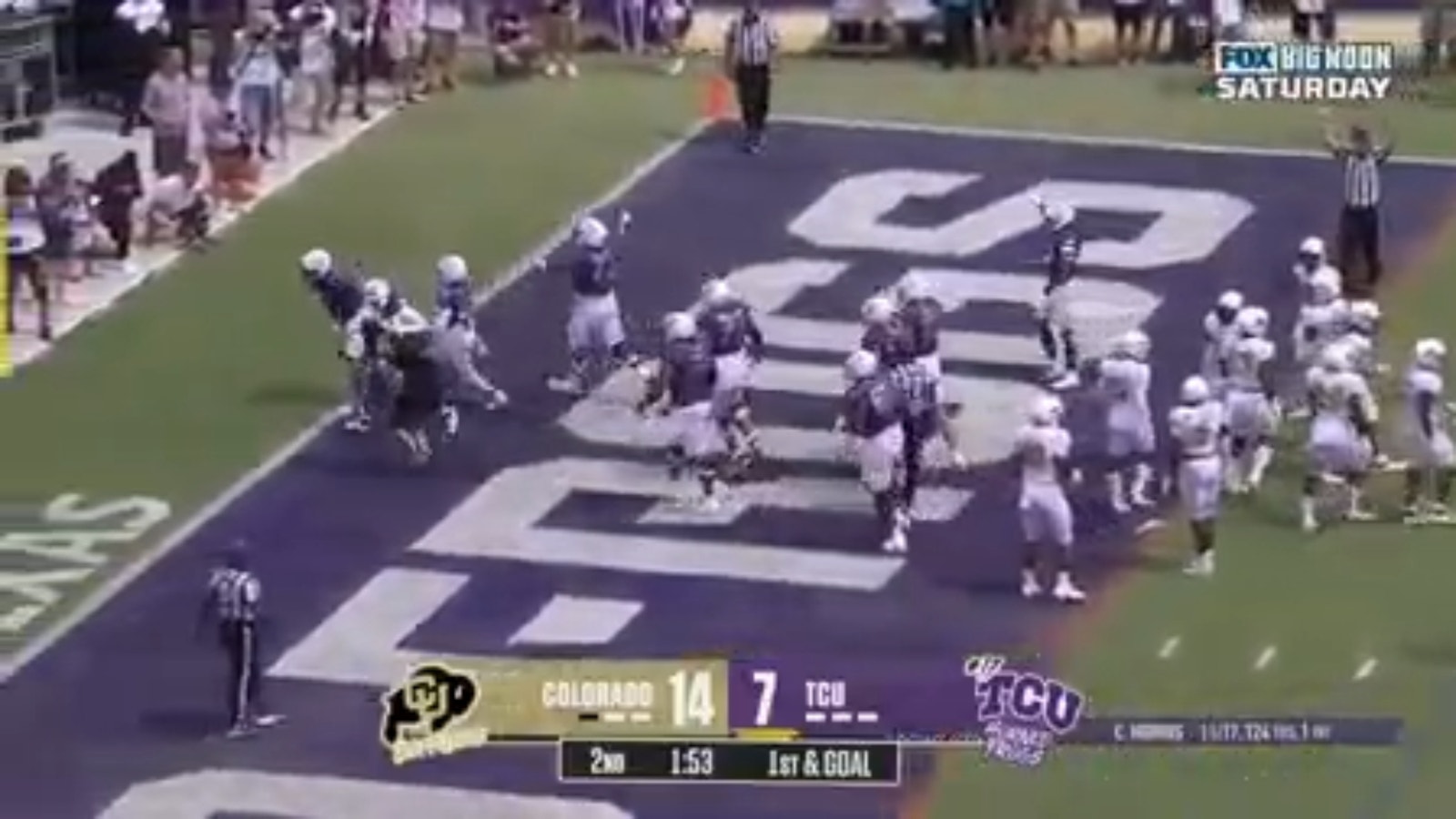Fumble leads to Trey Sanders' second TD as TCU ties Colorado