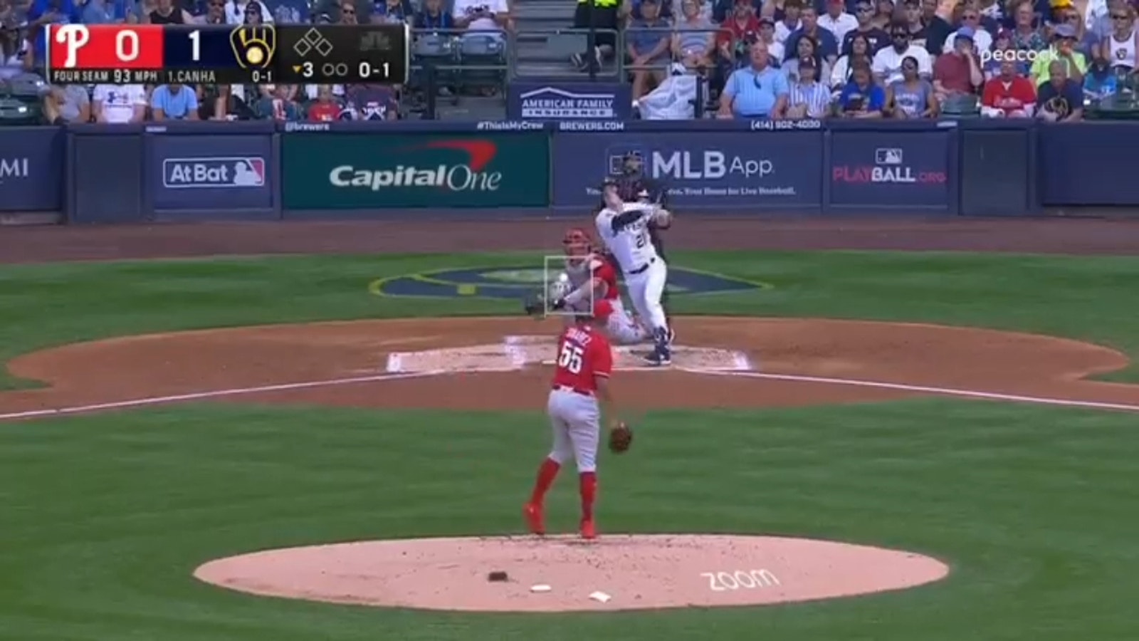 Mark Canha BLASTS a solo home run to extend the Brewers' lead over the Phillies