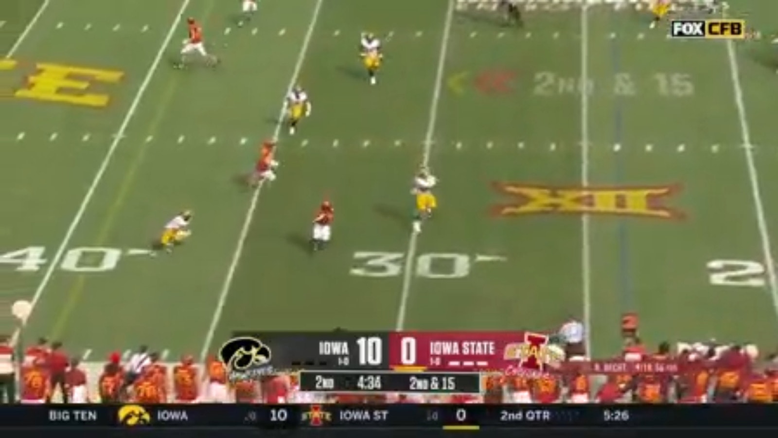 Sebastian Castro intercepts the pass and takes it 30 yards for the pick-six extending Iowa's lead against Iowa State