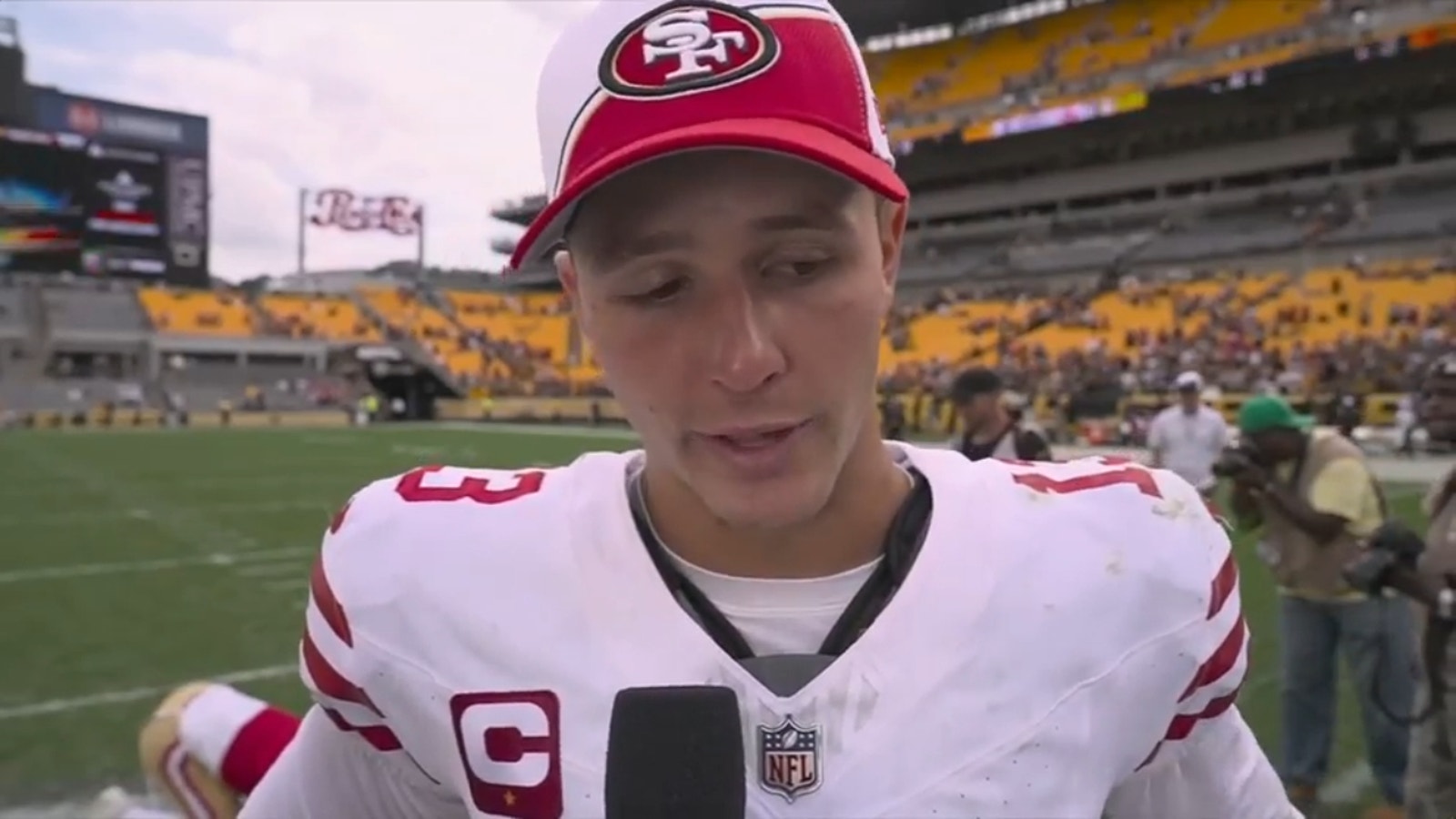 Brock Purdy reacts to 49ers' victory over Steelers