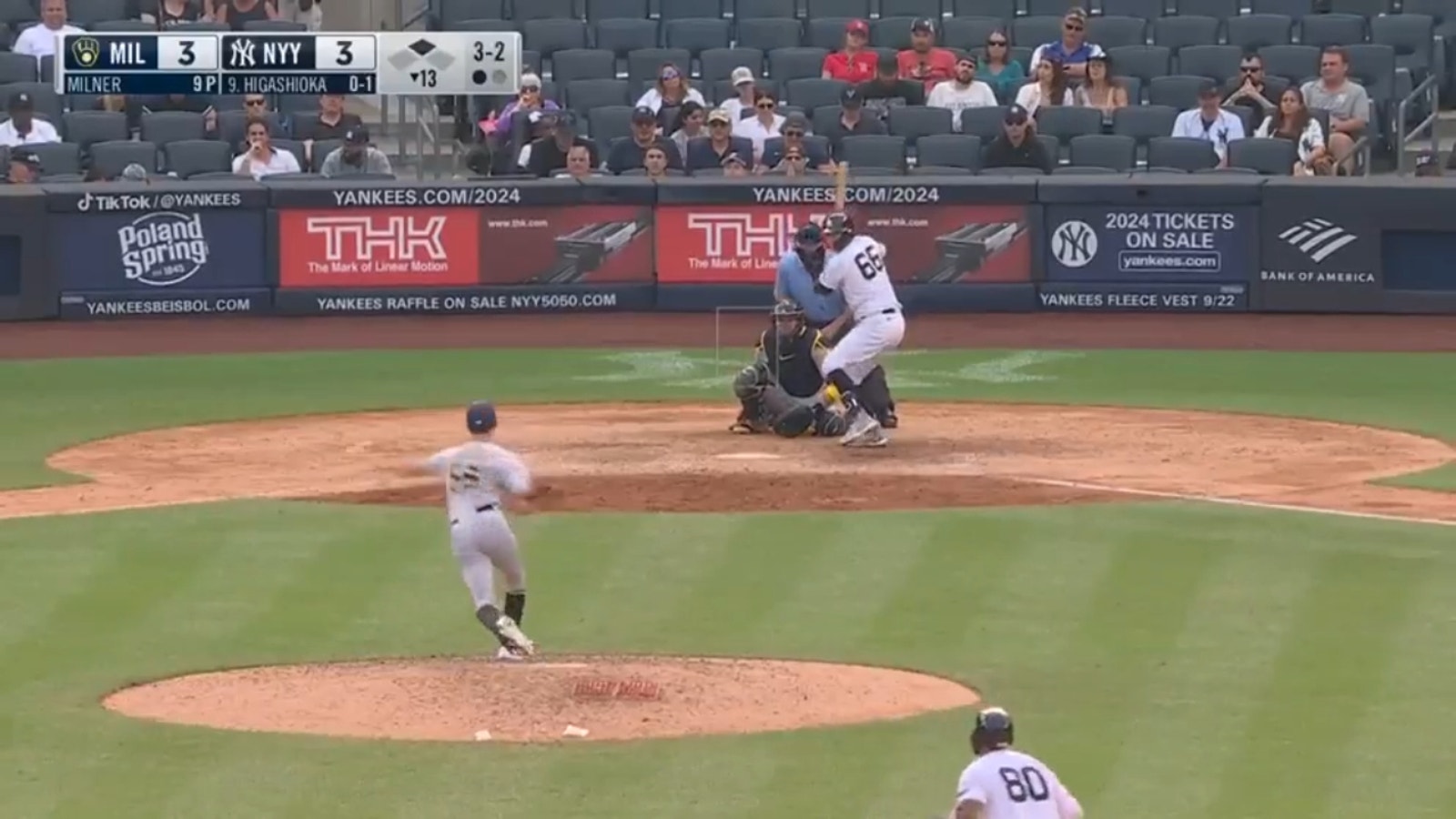 Kyle Higashioka's double seals Yankees' comeback win versus Brewers