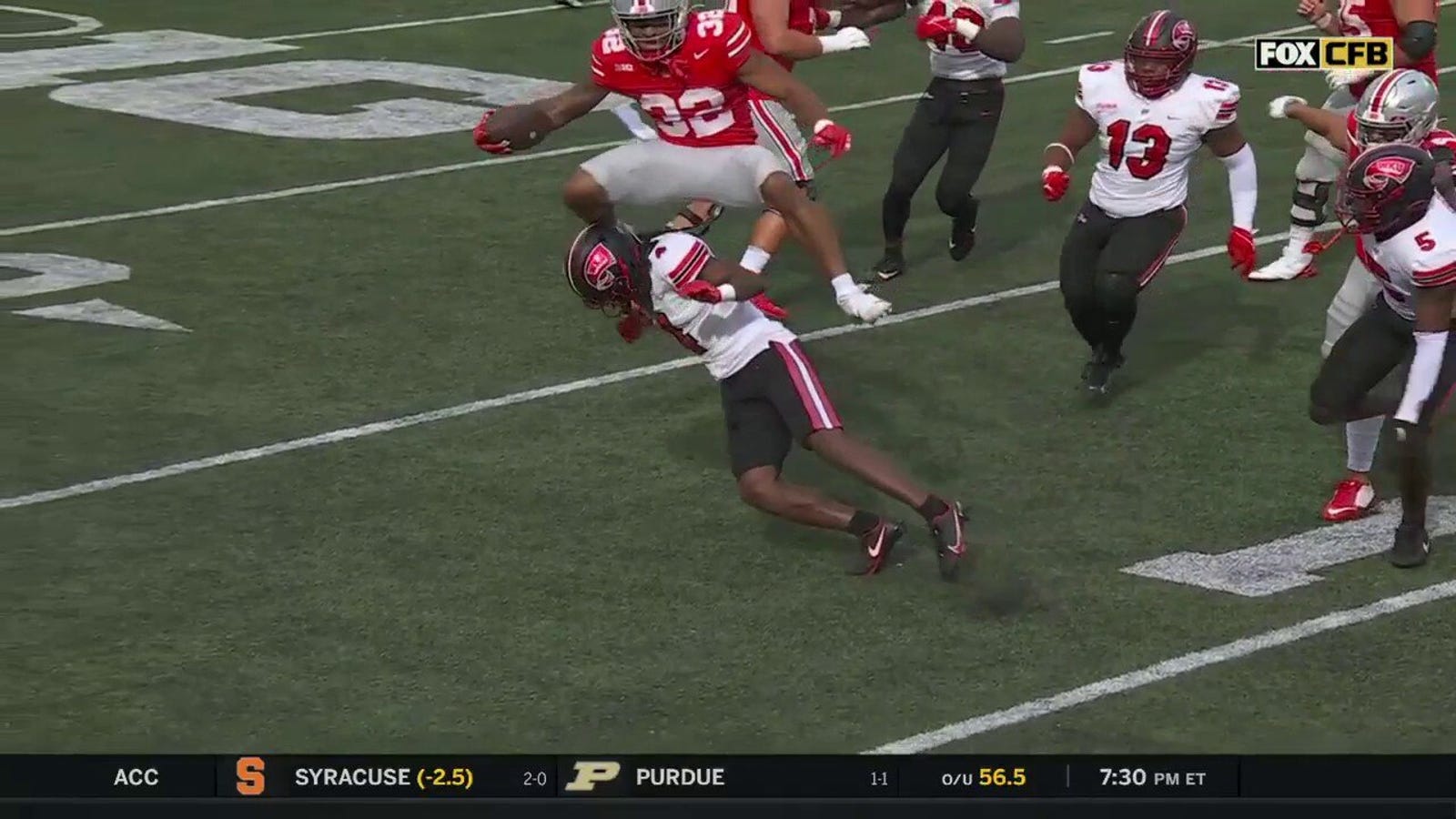 Ohio State's TreVeyon Henderson pulls off a NASTY hurdle.