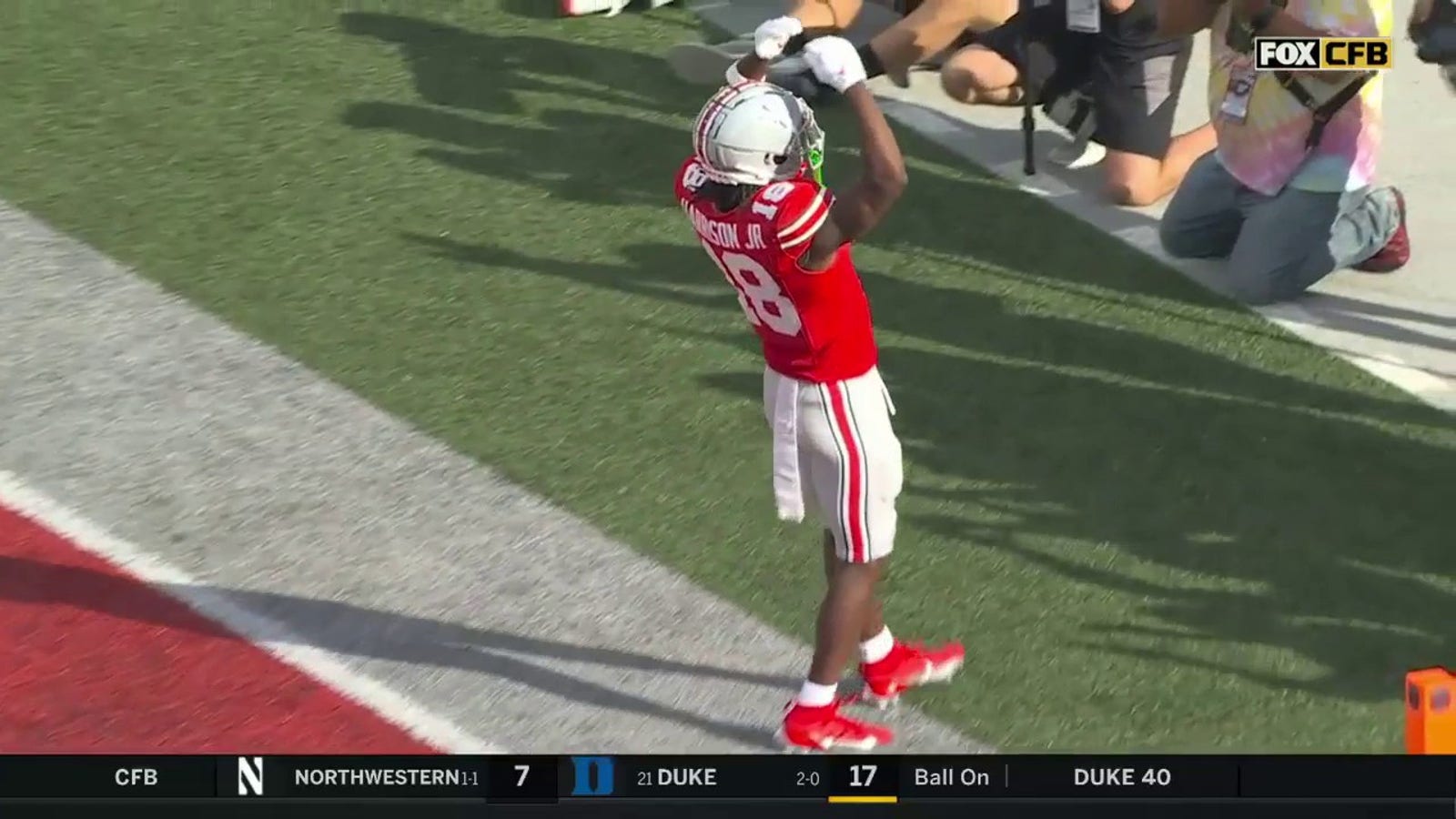 Kyle McCord links up with Marvin Harrison Jr. on a 75-yard touchdown pass.
