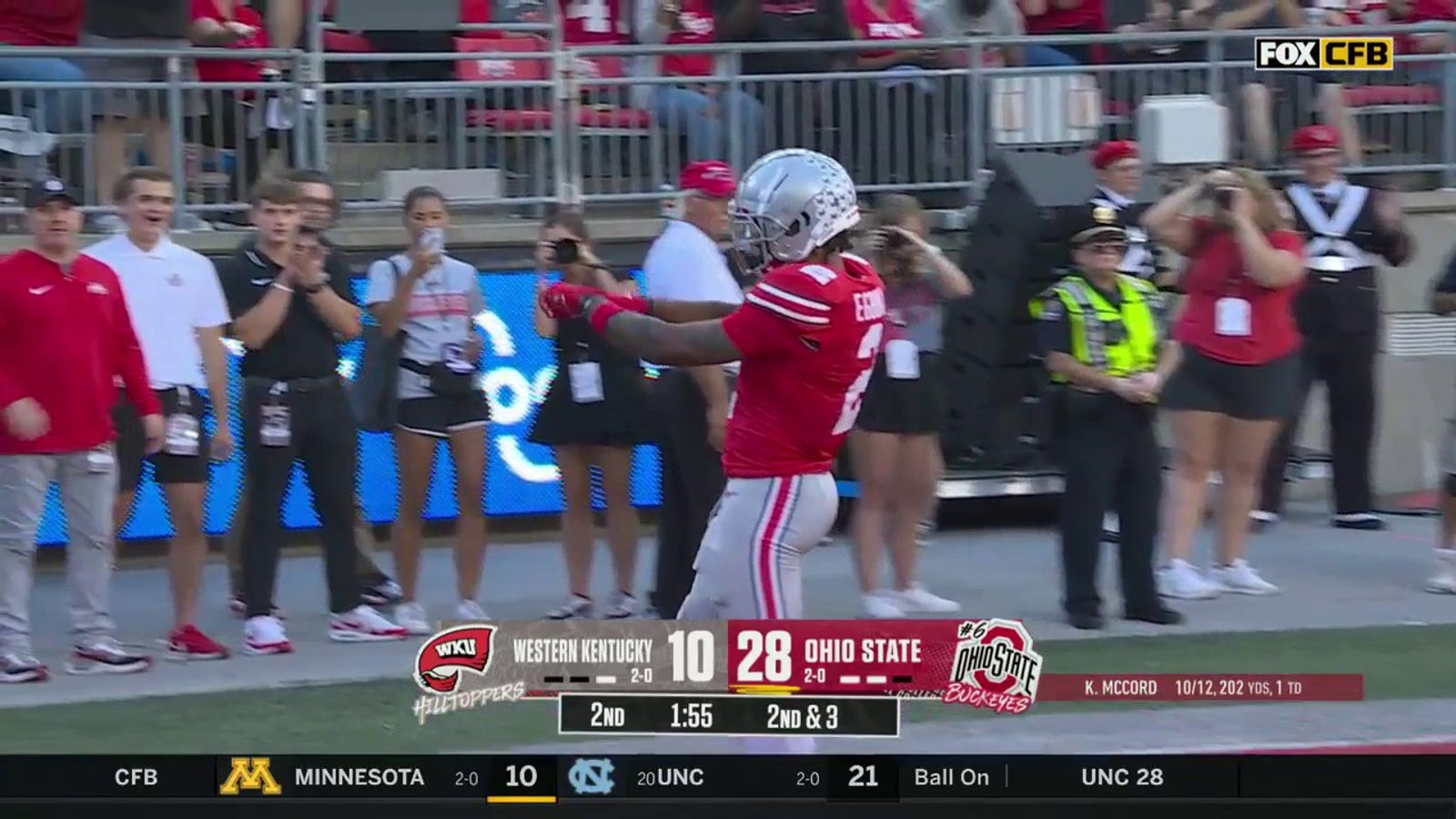 Kyle McCord finds Emeka Egbuka on a 15-yard TD pass.