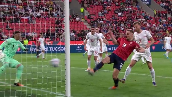 Czech Republic forward Jan Kuchta taps in the easy goal after a defensive collapse