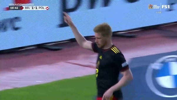 Belgium takes a 2-1 lead off Kevin De Bruyne's goal