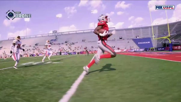 Jordan Ta'amu finds Derrick Dillon for the longest passing TD in USFL this season - 75 yards