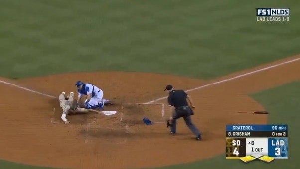 Dodgers' Brusdar Graterol throws out Wil Myers at home to prevent a run