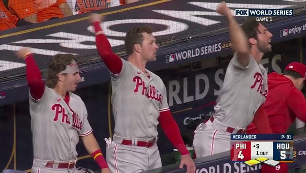 Phillies' J.T. Realmuto ties it up 5-5 in the fifth with a two-run double