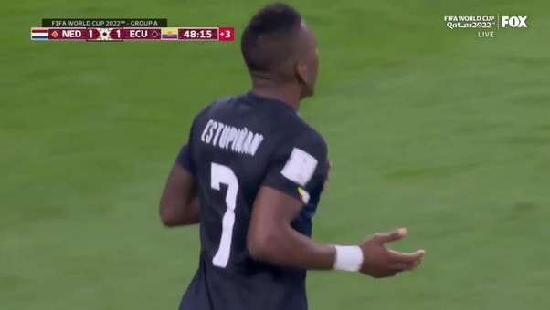 Ecuador's Pervis Estupiñan game-tying goal overturned by offside call at the end of the first half | 2022 FIFA World Cup
