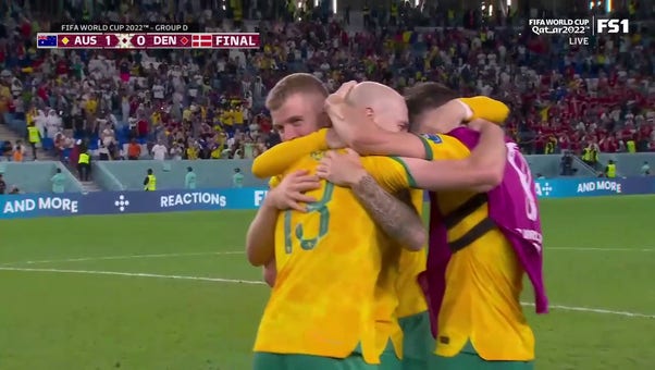 Australia celebrates after beating Denmark to advance past the Group Stage in the 2022 FIFA World Cup