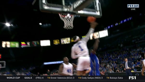 BYU's Trey Stewart makes the HUGE block on Creighton's Arthur Kaluma