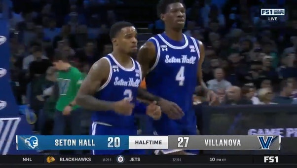 Seton Hall's Al-Amir Dawes knocks down a tough jumper as the first half expires against Villanova