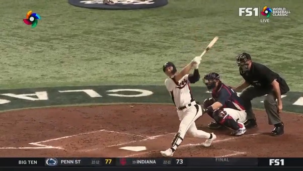 Ha-Seong Kim goes yard to left field adding to Korea's 6-nothing lead in the second inning