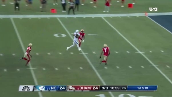McLeod Bethel-Thompson connects with Jonathan Adams for a 34 yard TD to give the Breakers the lead