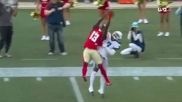 Davion Davis makes INCREDIBLE catch before receiving a five-yard TD pass from Alex McGough