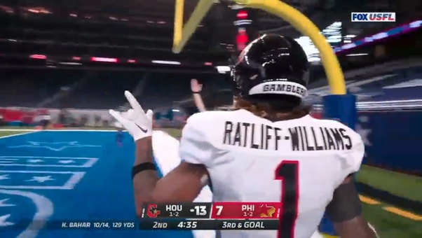 Kenji Bahar connects with Anthony Ratliff-Williams for a five-yard Gamblers' TD vs. Stars to extend the lead
