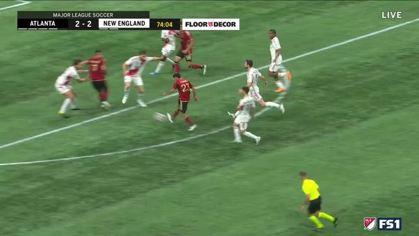 Juan Sanchez hits a deflection goal and helps Atlanta to even the score with New England 