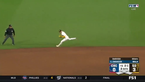  Padres' second baseman Ha-Seong Kim makes a FANTASTIC defensive play to get Cubs' Dansby Swanson out at first