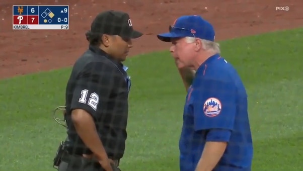 Mets' coach Buck Showalter ejected for arguing check-swing strike call on Mark Canha in the ninth inning