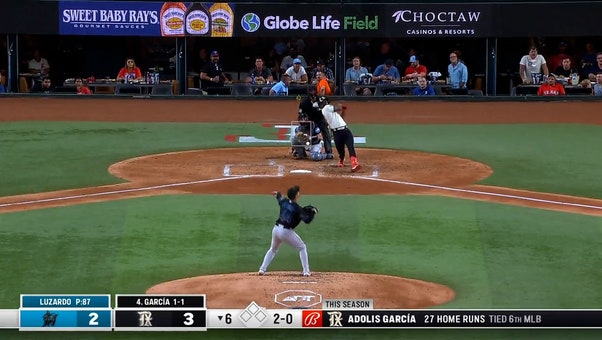 Adolis García blasts his second home run of the game as the Rangers extend their lead over the Marlins