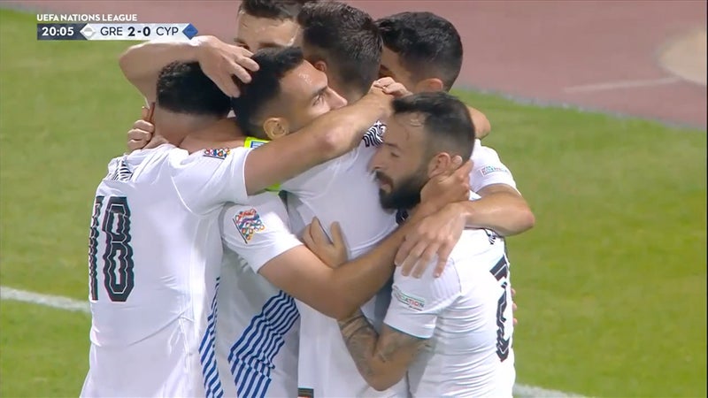 Gol Vangelis Pavledis menggandakan keunggulan 2-0 Yunani melawan Siprus