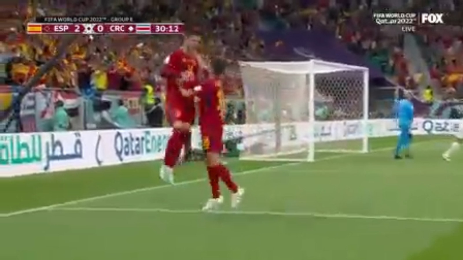 Spain's Ferran Torres scores a goal against Costa Rica in the 31st minute