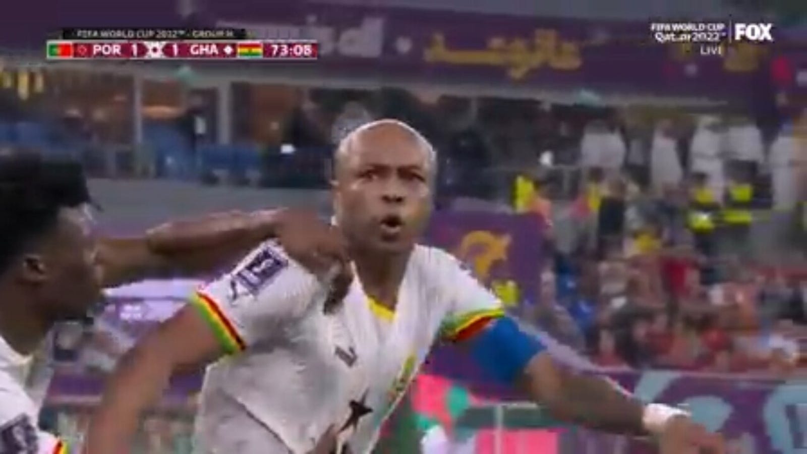 Ghanaian André Ayew scores a goal against Portugal in 73'