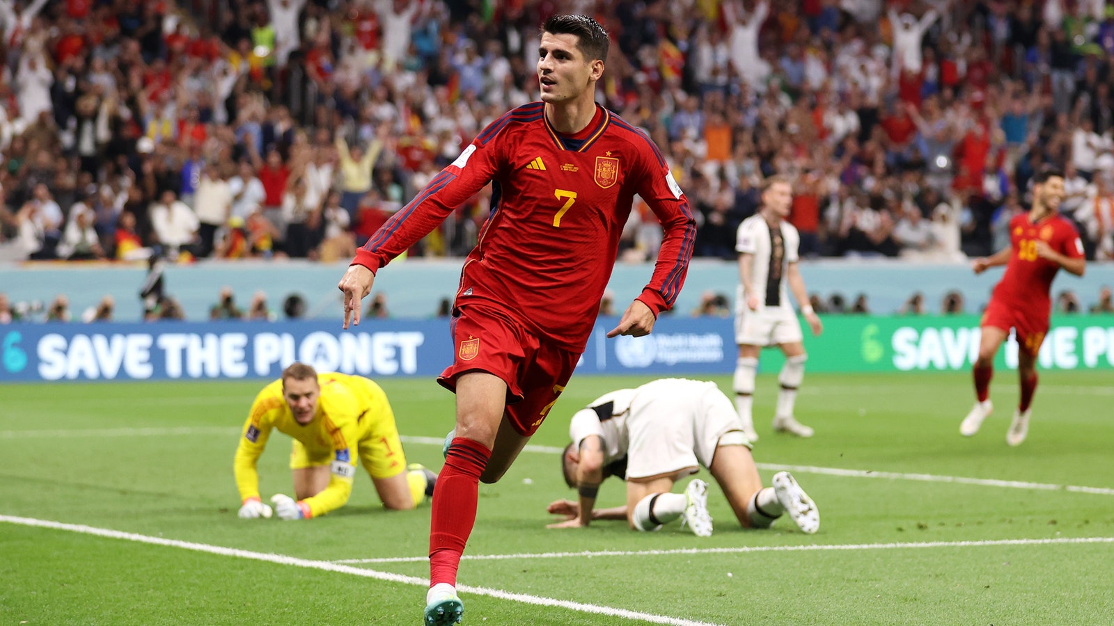 Gola zdobył Hiszpan Alvaro Morata.  62' przeciwko Niemcom |  Mistrzostwa Świata FIFA 2022