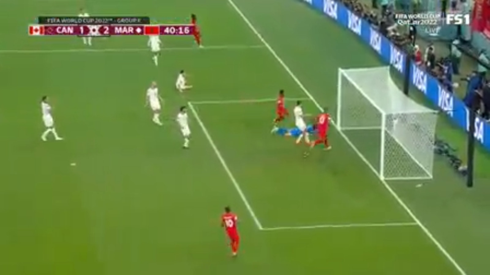 O canadense Naif Ajord marca o gol contra o Marrocos aos 40 minutos