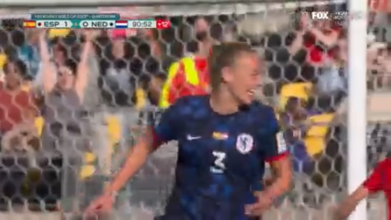 Netherlands' Stefanie Van der Gragt scores goal vs. Spain in 90+1'