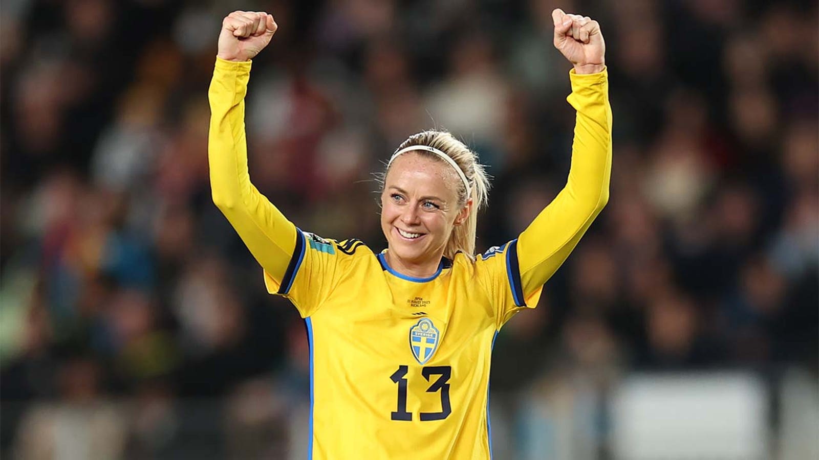 Sweden's Amanda Ellstedt scores a goal against Japan on 32 minutes