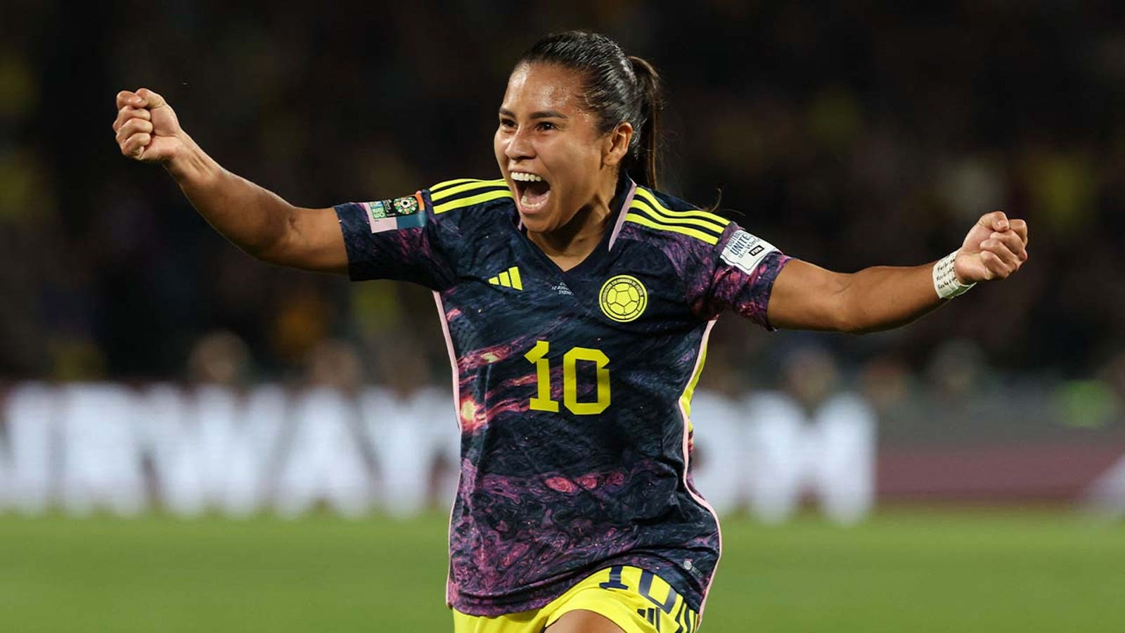 Colombia's Lisi Santos scores a goal against England in 44 minutes