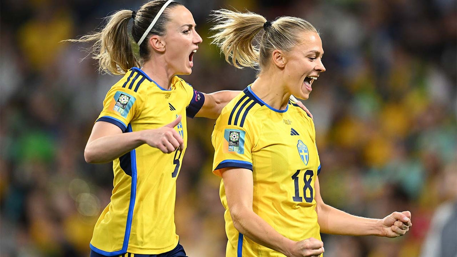 Sweden's Fridolina Rulfo scores a goal against Australia on 30 minutes