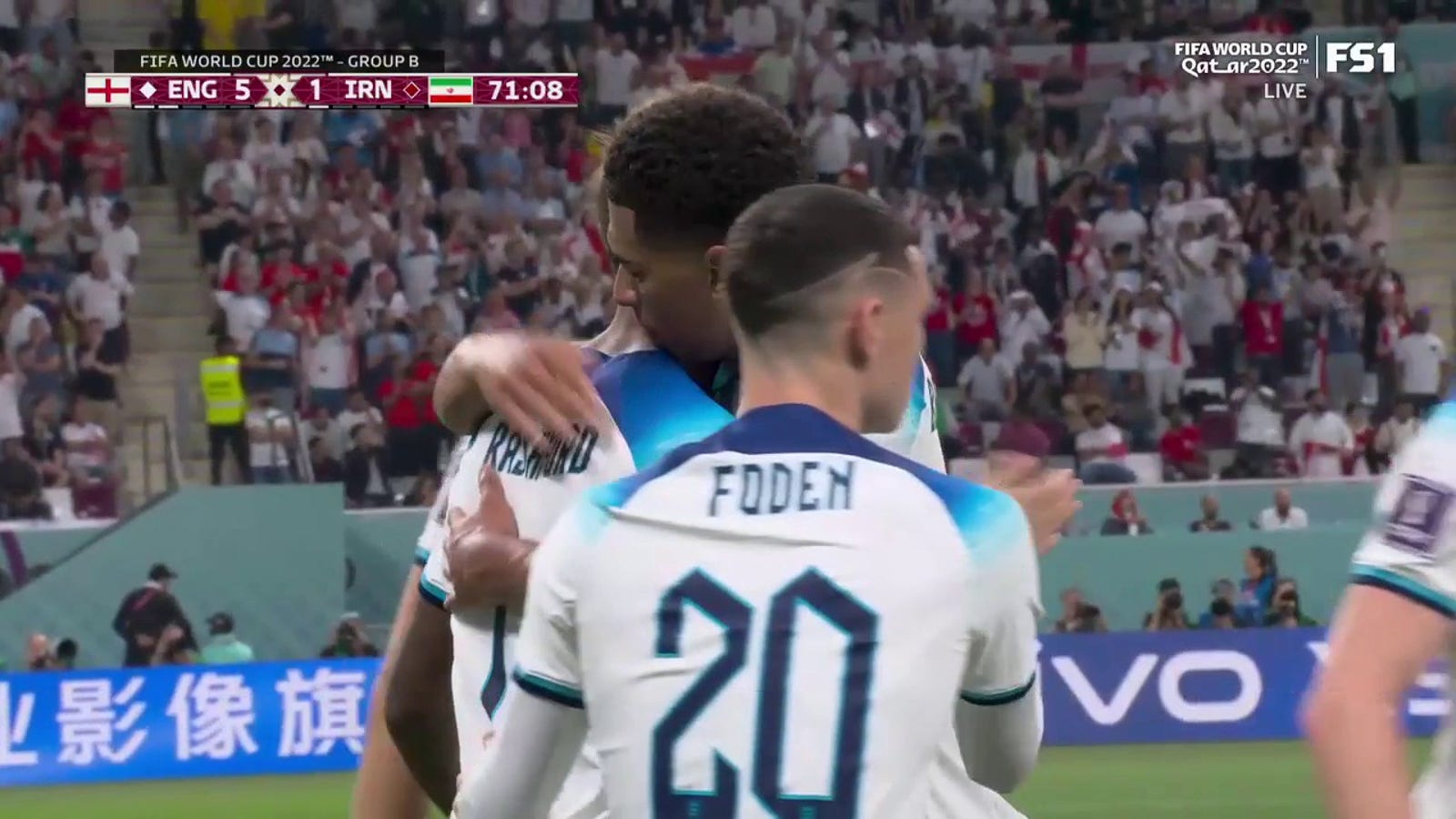 England's Marcus Rashford scores a goal against Iran in the 71st minute